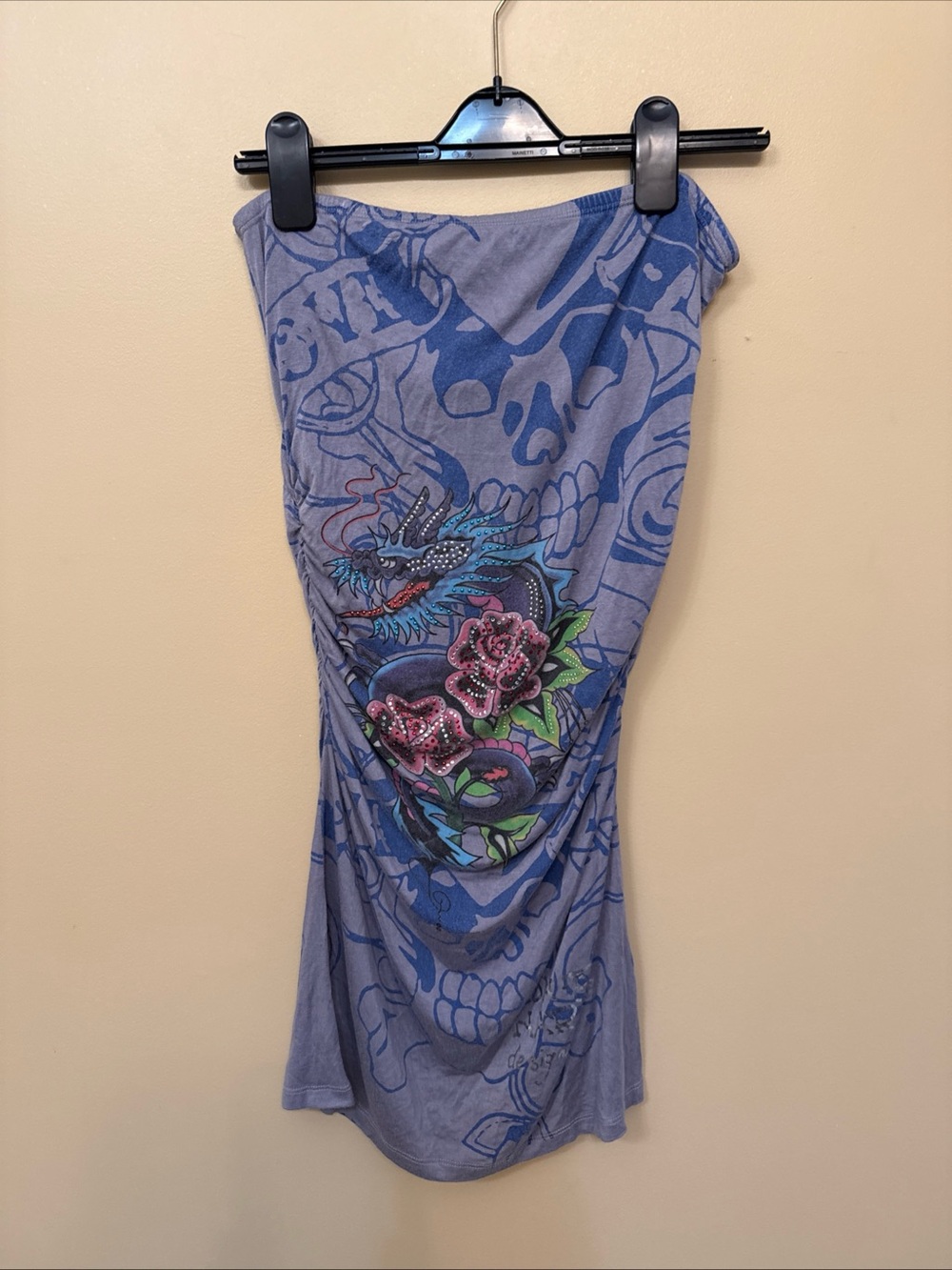 Ed Hardy Light Blue Strapless Graphic Dress - Picture 2 of 10
